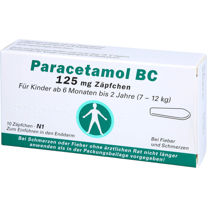 Paracetamol BC 125 mg Zäpfchen bei Fieber und Schmerzen, 10 St. Zäpfchen