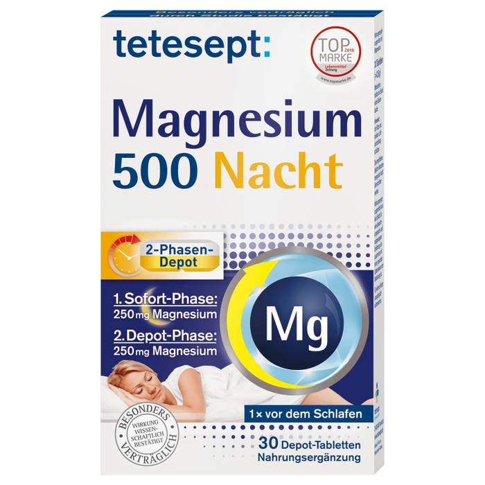 tetesept Magnesium 500 Nacht Tabletten für entspannte Muskeln im Schlaf, 30 St. Tabletten