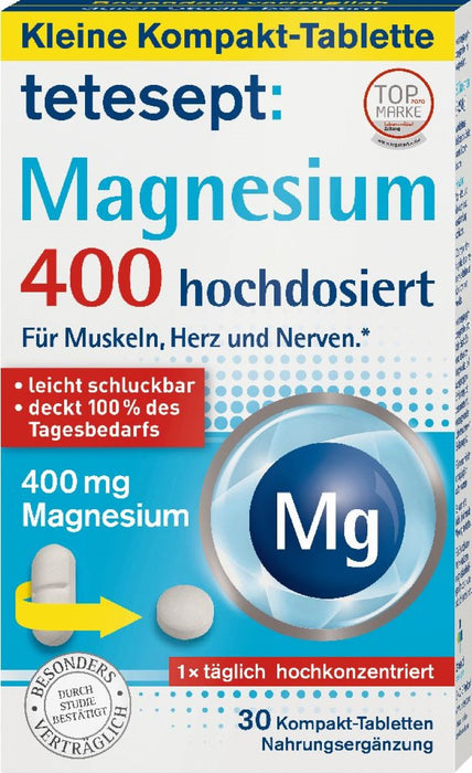 tetesept Magnesium 400 hochdosiert Tabletten für Muskeln, Herz und Nerven, 30 St. Tabletten