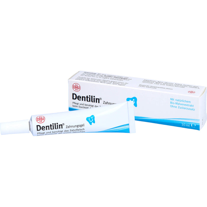 DHU Dentilin Zahnungsgel pflegt und beruhigt das Zahnfleisch beim Durchtritt der ersten Zähnchen, 10 ml Gel