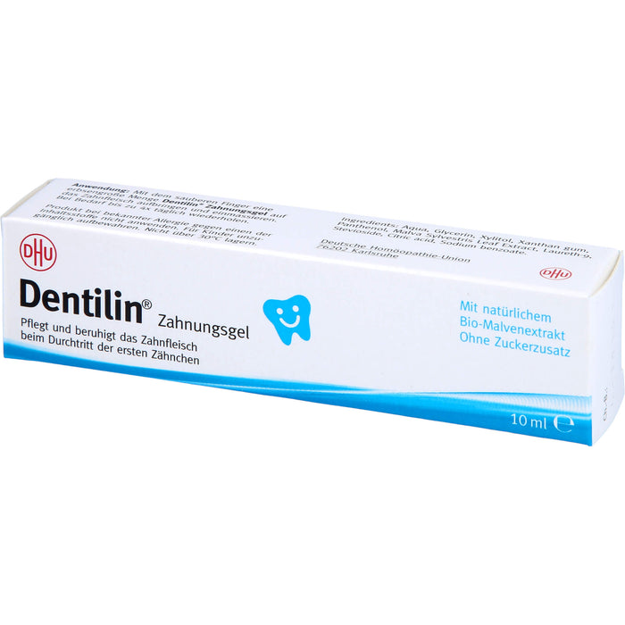 DHU Dentilin Zahnungsgel pflegt und beruhigt das Zahnfleisch beim Durchtritt der ersten Zähnchen, 10 ml Gel