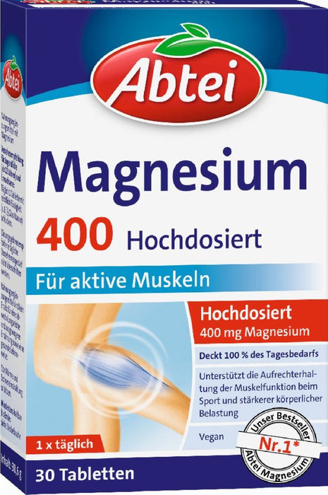 Abtei Magnesium 400 Tabletten hochdosiert für aktive Muskeln, 30 St. Tabletten