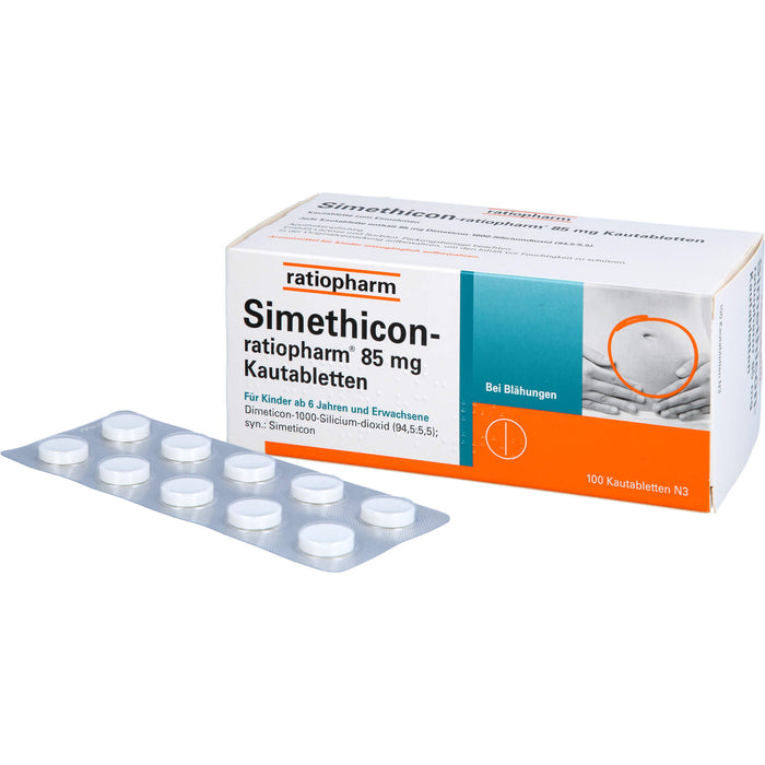 Simethicon-ratiopharm 85 mg Kautabletten bei Blähungen, 100 St. Tabletten