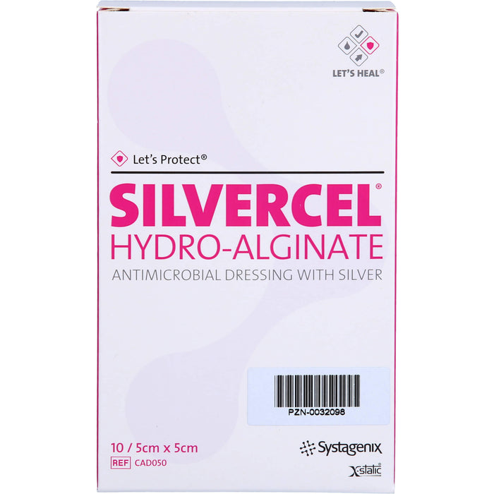 SILVERCEL Hydroalginat antibakterieller Verband mit Silber 5 cm x 5 cm, 10 St. Verband