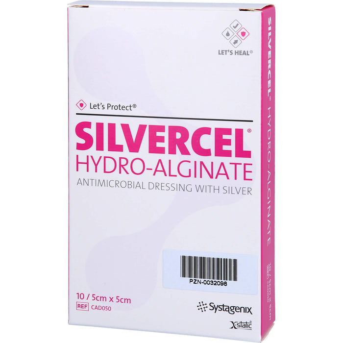 SILVERCEL Hydroalginat antibakterieller Verband mit Silber 5 cm x 5 cm, 10 St. Verband