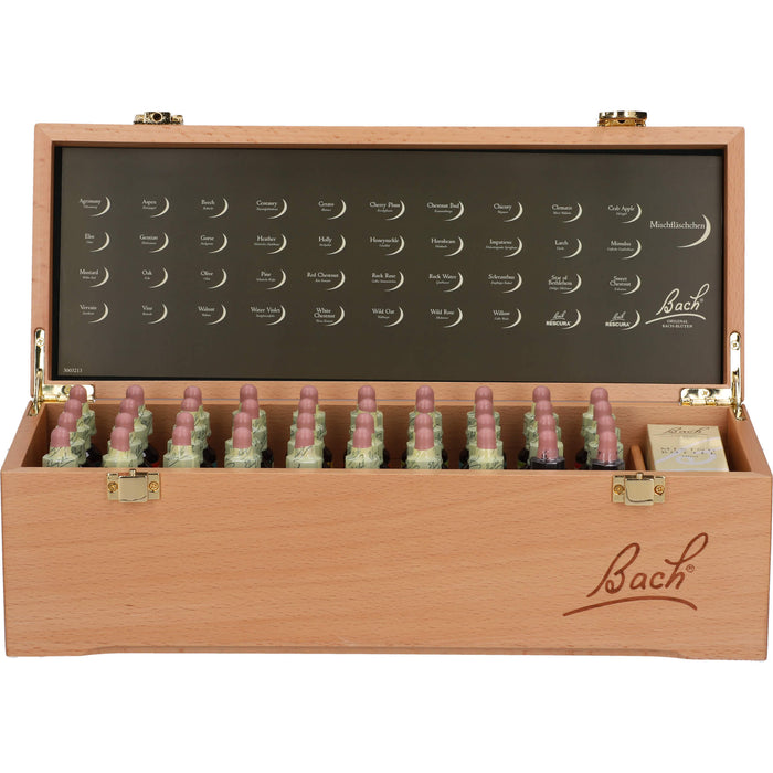 Bach Original Bach-Blüten Nr. 1-38 und RESCUE Tropfen Premium Set in der hochwertigen Buchenholzbox, 40 St. Flaschen