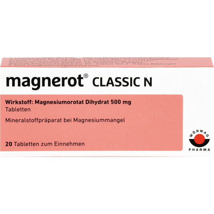 magnerot Classic N Tabletten bei Magnesiummangel, 20 St. Tabletten