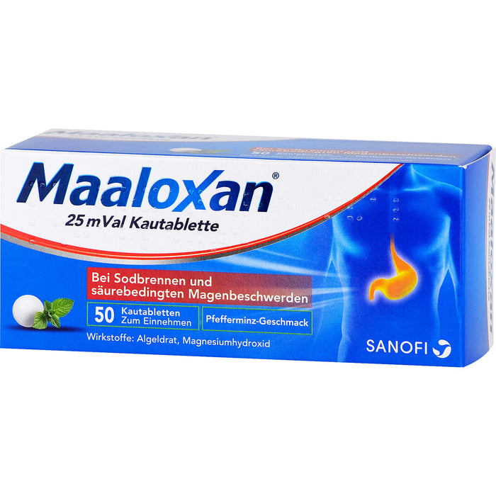Maalox 25 mVal Kautabletten Reimport Kohlpharma säurebindendes Magenmittel, 50 St. Tabletten