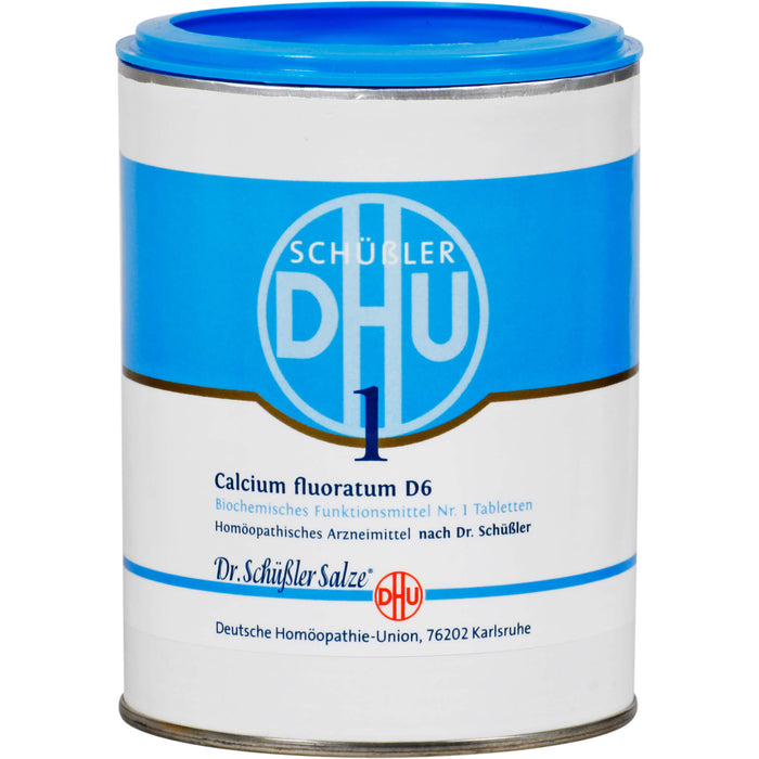 DHU Schüßler-Salz Nr. 1 Calcium fluoratum D6 – Das Mineralsalz des Bindegewebes, der Gelenke und Haut – das Original – umweltfreundlich im Arzneiglas, 1000 St. Tabletten
