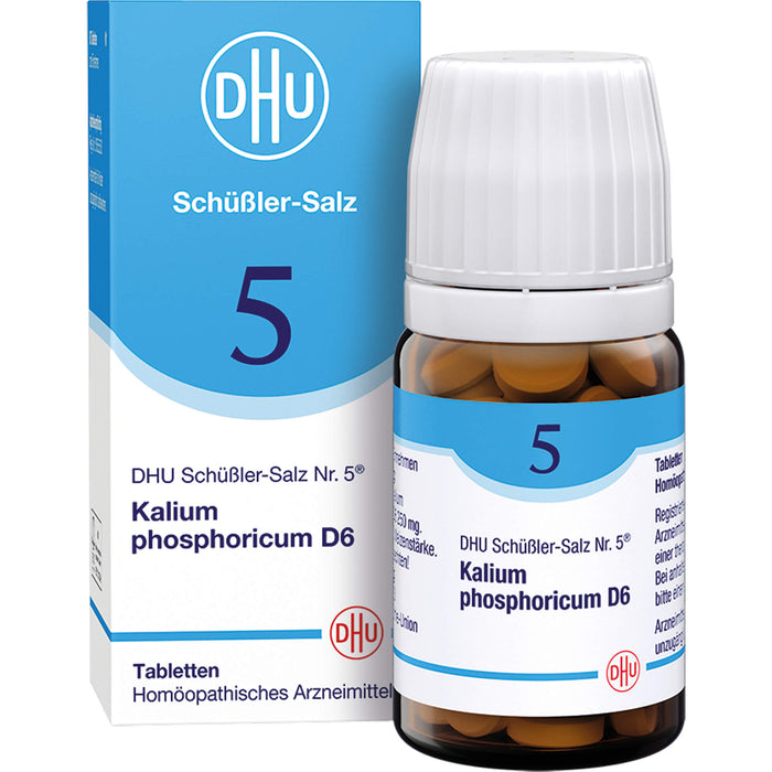 DHU Schüßler-Salz Nr. 5 Kalium phosphoricum D6, Das Mineralsalz der Nerven und Psyche – das Original – umweltfreundlich im Arzneiglas, 80 St. Tabletten