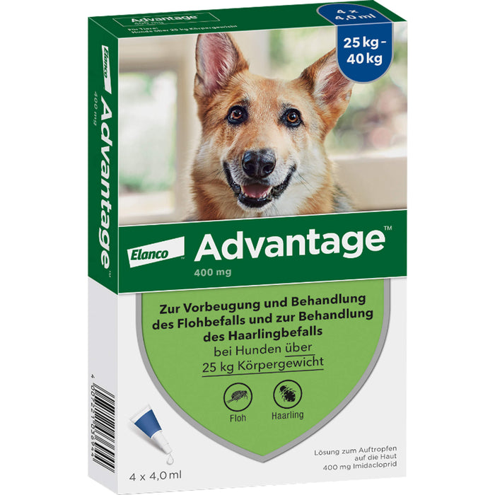Elanco Advantage 400 bei Hunden 25 kg - 40 kg Lösung zur Vorbeugung und Behandlung des Floh- und Haarlingsbefalls, 4 St. Ampullen