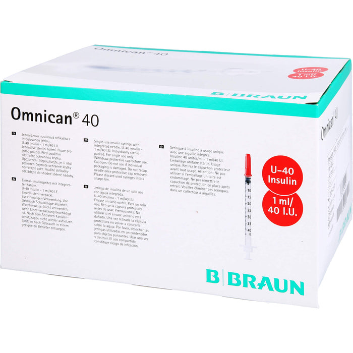 Omnican 40 1,0ml Insulinspritzen, 40 I.E. Nennvolumen, U-40 Insulin; 0,30 x 8mm, 100X1 St SRI