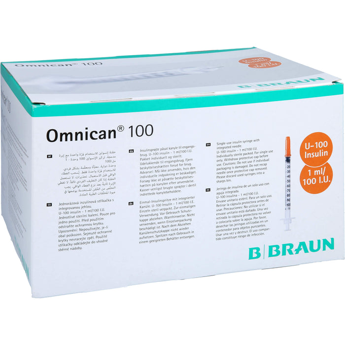 Omnican 100 1ml Insulinspritzen, 100 I.E. Nennvolumen, U-100 Insulin; 0,30x12mm, 100X1 St SRI