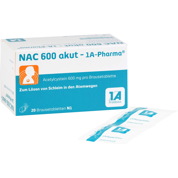 NAC 600 akut - 1A-Pharma Brausetabletten zum Lösen von Schleim, 20 St. Tabletten