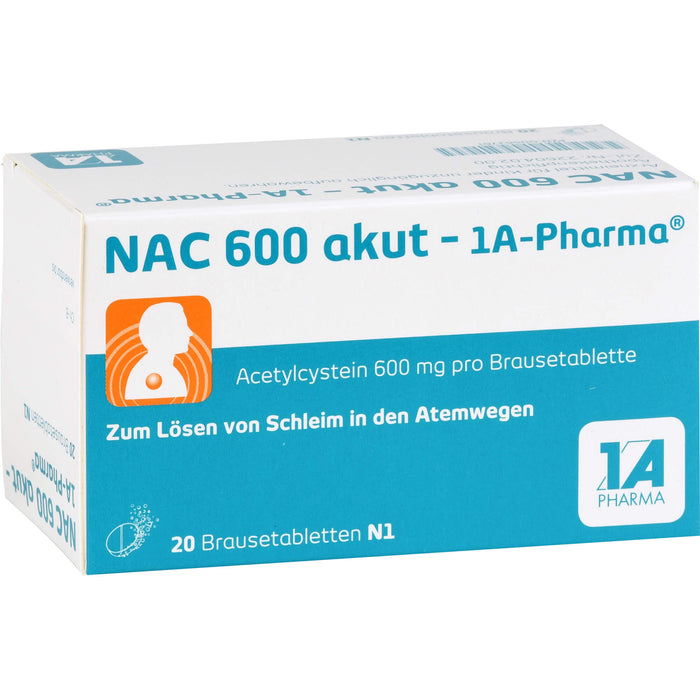NAC 600 akut - 1A-Pharma Brausetabletten zum Lösen von Schleim, 20 St. Tabletten