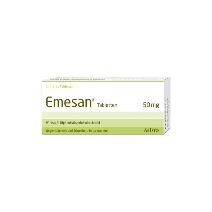 Emesan Tabletten 50 mg gegen Übelkeit und Erbrechen, Reisekrankheit, 10 St. Tabletten