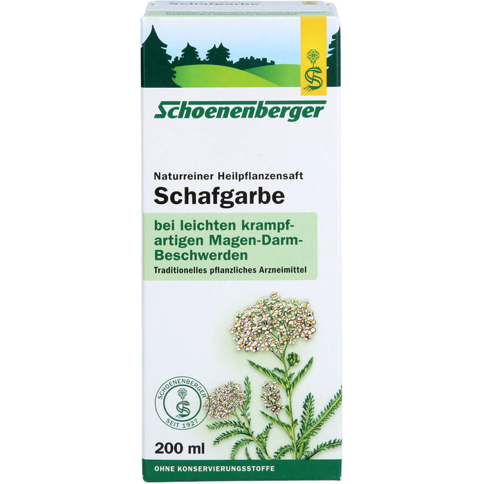 Schoenenberger Naturreiner Heilpflanzensaft Schafgarbe bei leichten krampfartigen Beschwerden im Magen-Darm-Bereich, 200 ml Lösung