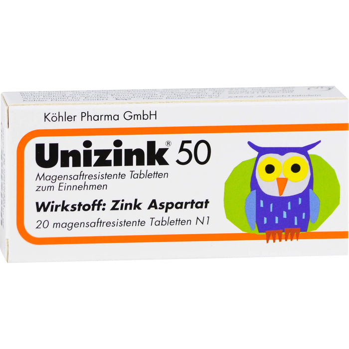 Unizink 50 mg magensaftresistente Tabletten, 20 St. Tabletten