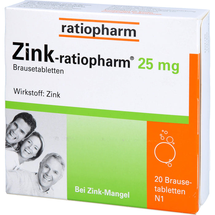 Zink-ratiopharm 25 mg Brausetabletten bei Zink-Mangel, 20 St. Tabletten