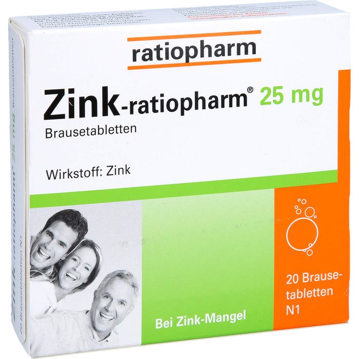 Zink-ratiopharm 25 mg Brausetabletten bei Zink-Mangel, 20 St. Tabletten