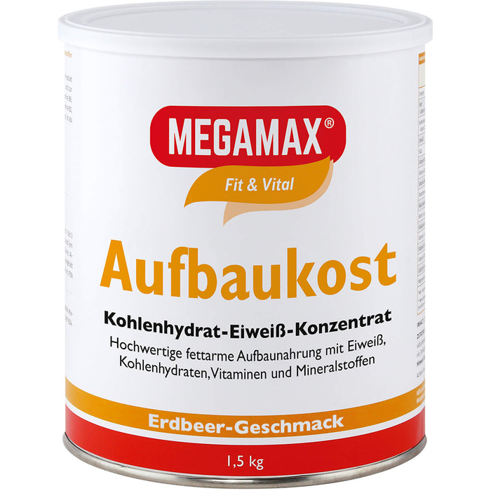 MEGAMAX Fit & Vital Aufbaukost Kohlenhydrat-Eiweiß-Konzentrat Erdbeer-Geschmack, 1500 g Pulver
