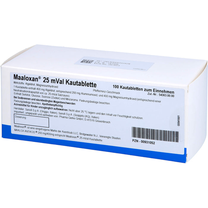 Pharma Gerke Maaloxan 25 mVal Kautabletten säurebindendes Magenmittel, 100 St. Tabletten