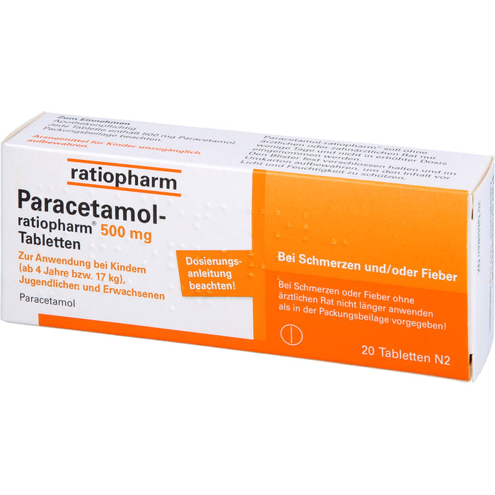 Paracetamol-ratiopharm 500 mg Tabletten, 20 St. Tabletten