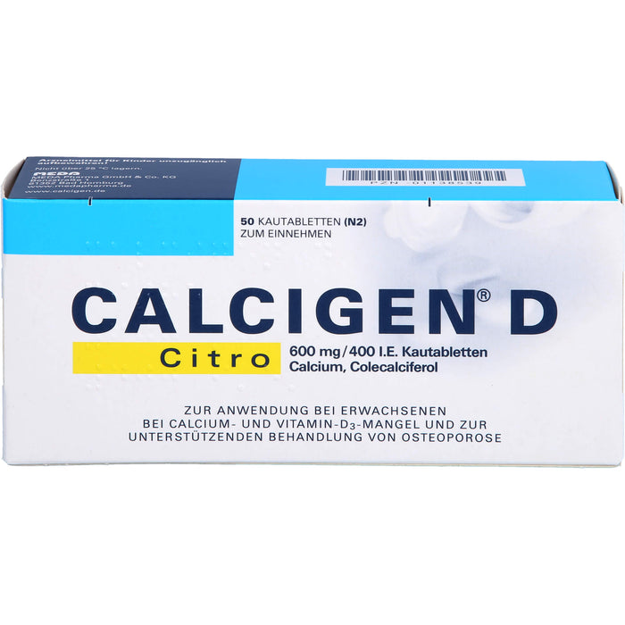 CALCIGEN D Citro 600 mg/400 I.E. Kautabletten, 50 St KTA