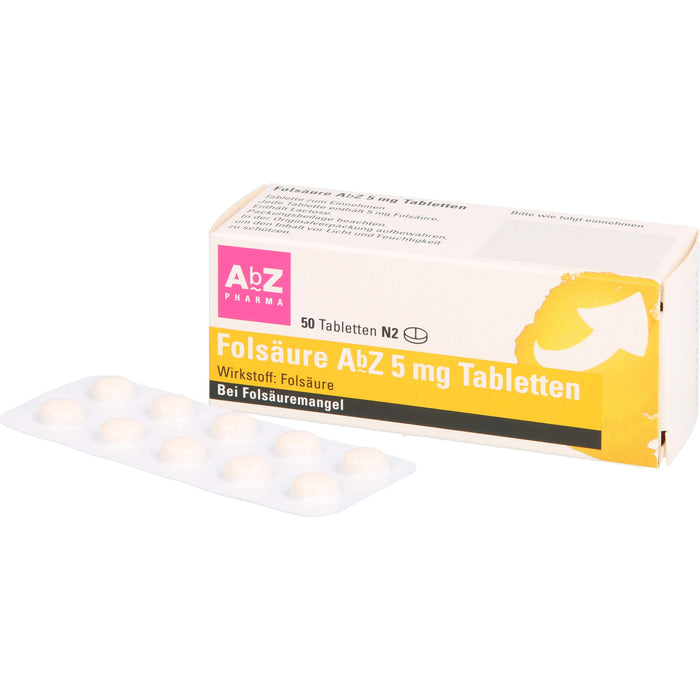 Folsäure AbZ 5 mg Tabletten bei Folsäuremangel, 50 St. Tabletten
