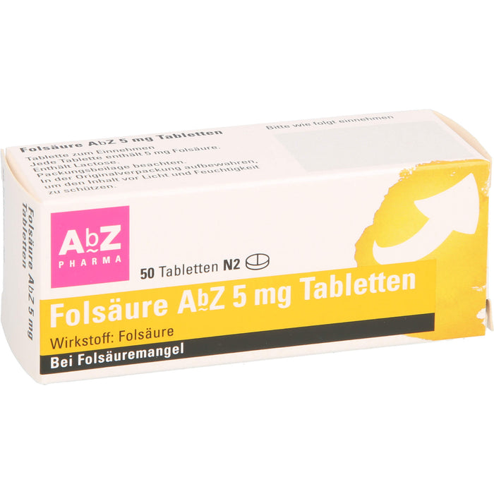 Folsäure AbZ 5 mg Tabletten bei Folsäuremangel, 50 St. Tabletten
