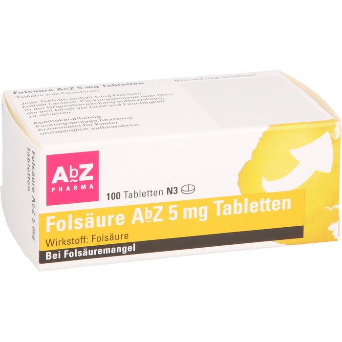 Folsäure AbZ 5 mg Tabletten bei Folsäuremangel, 100 St. Tabletten