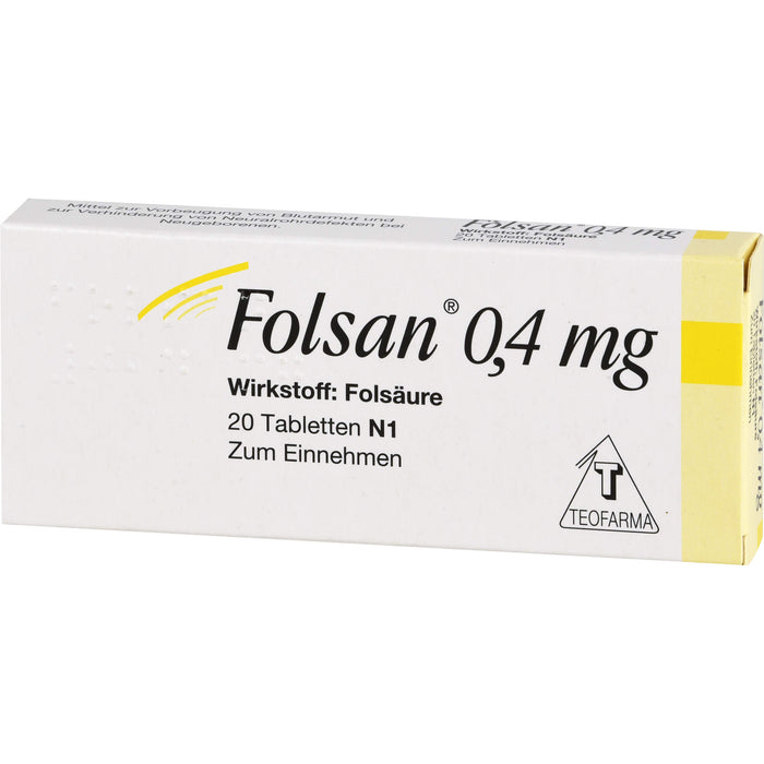 Folsan 0,4 mg Tabletten bei Folsäuremangel, 20 St. Tabletten