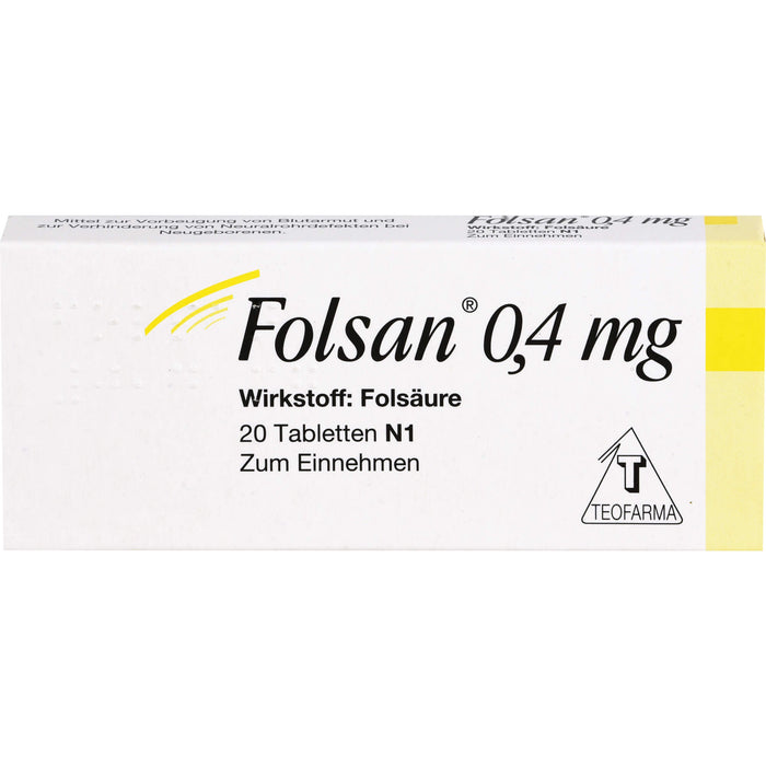 Folsan 0,4 mg Tabletten bei Folsäuremangel, 20 St. Tabletten