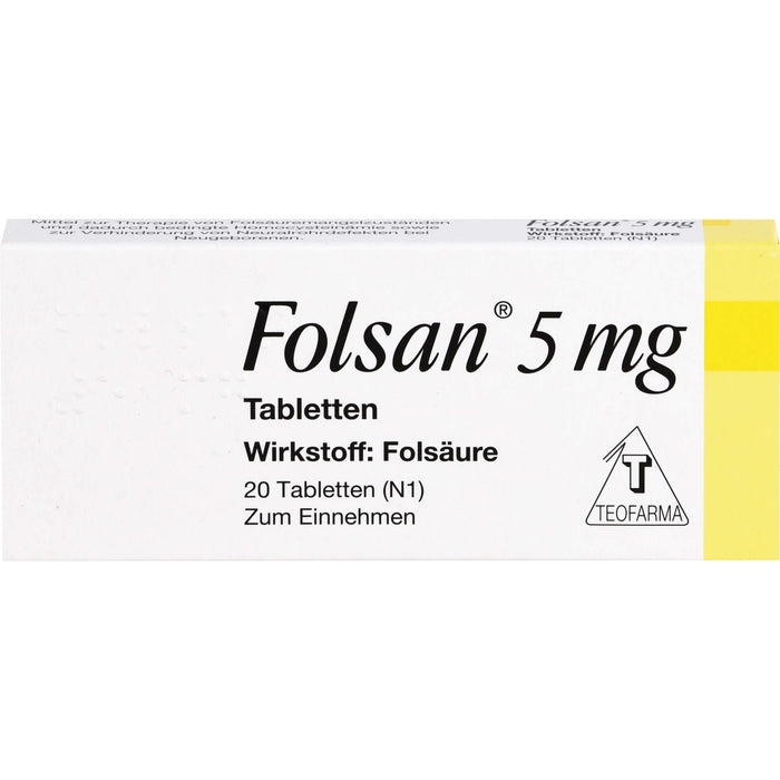 Folsan 5 mg Tabletten bei Folsäuremangelzuständen, 20 St. Tabletten