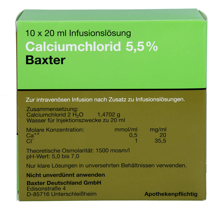 Calciumchlorid 5,5 % Baxter, Infusionslösung, 10X20 ml AMP