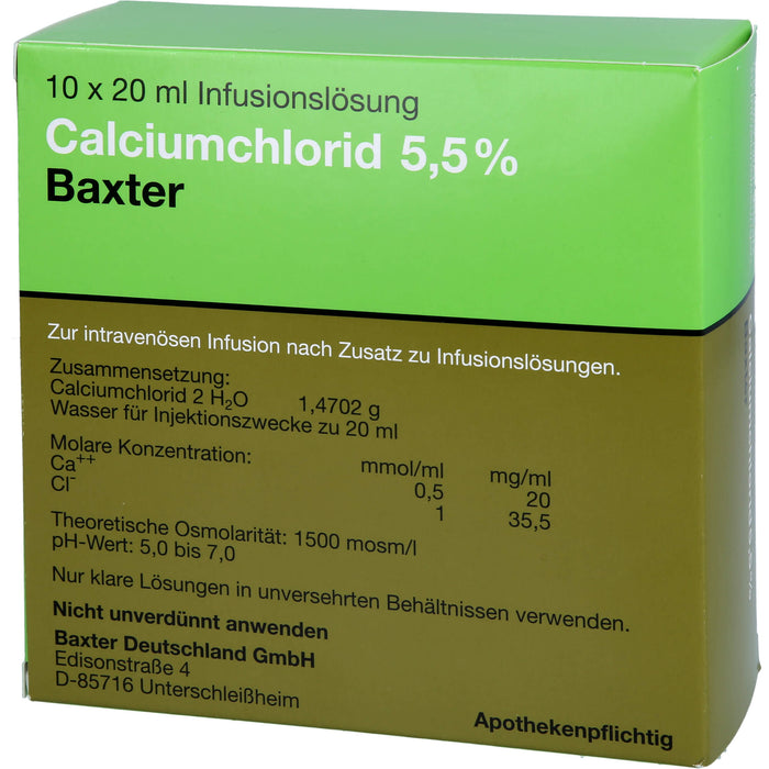 Calciumchlorid 5,5 % Baxter, Infusionslösung, 10X20 ml AMP