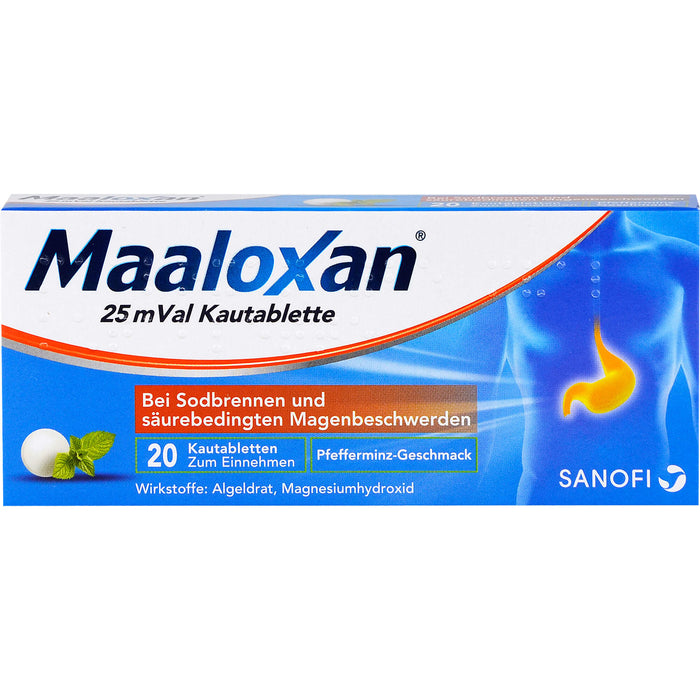Maaloxan 25 mVal bei Sodbrennen Kautabletten Pfefferminz-Geschmack, 20 St. Tabletten