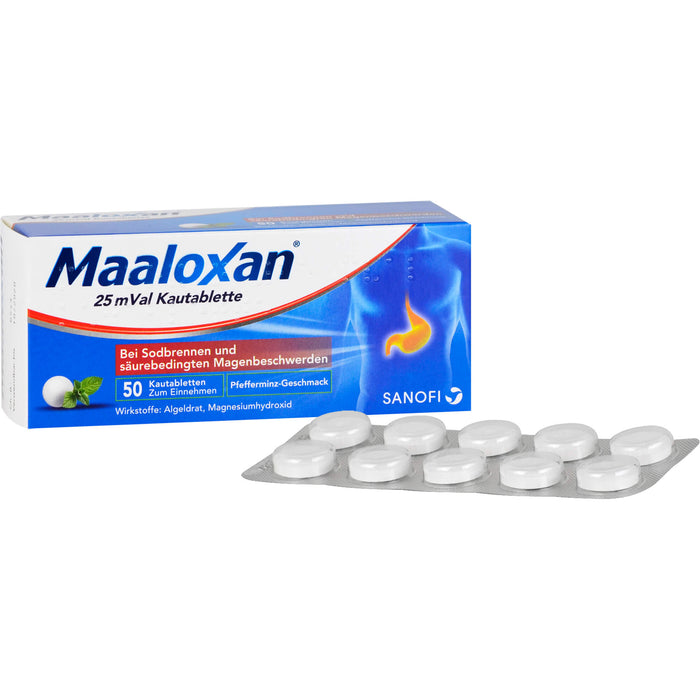 Maaloxan 25 mVal bei Sodbrennen Kautabletten Pfefferminz-Geschmack, 50 St. Tabletten