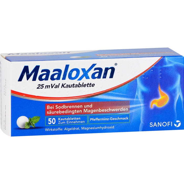 Maaloxan 25 mVal bei Sodbrennen Kautabletten Pfefferminz-Geschmack, 50 St. Tabletten