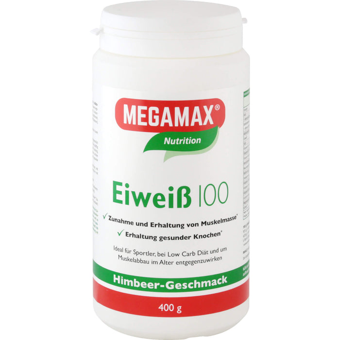 MEGAMAX Nutrition Eiweiß 100 Pulver Himbeer-Geschmack, 400 g Pulver