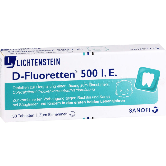 D-Fluoretten 500 I.E. Tabletten zur kombinierten Vorbeugung von Rachitis und Karies, 30 St. Tabletten