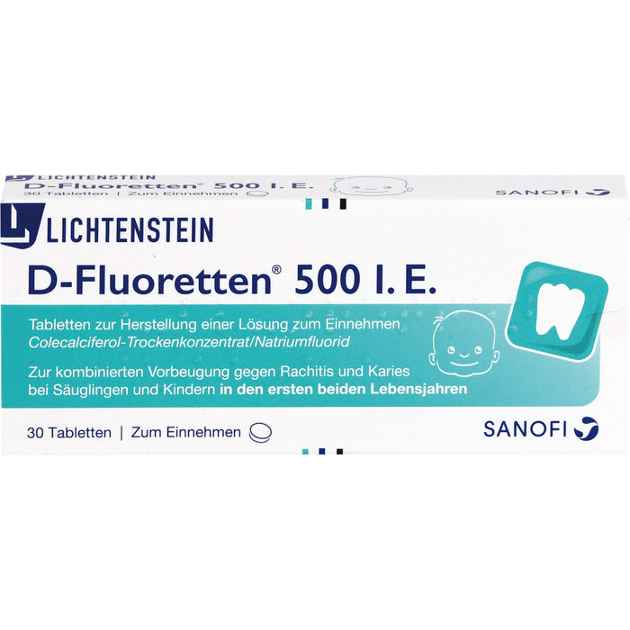 D-Fluoretten 500 I.E. Tabletten zur kombinierten Vorbeugung von Rachitis und Karies, 30 St. Tabletten