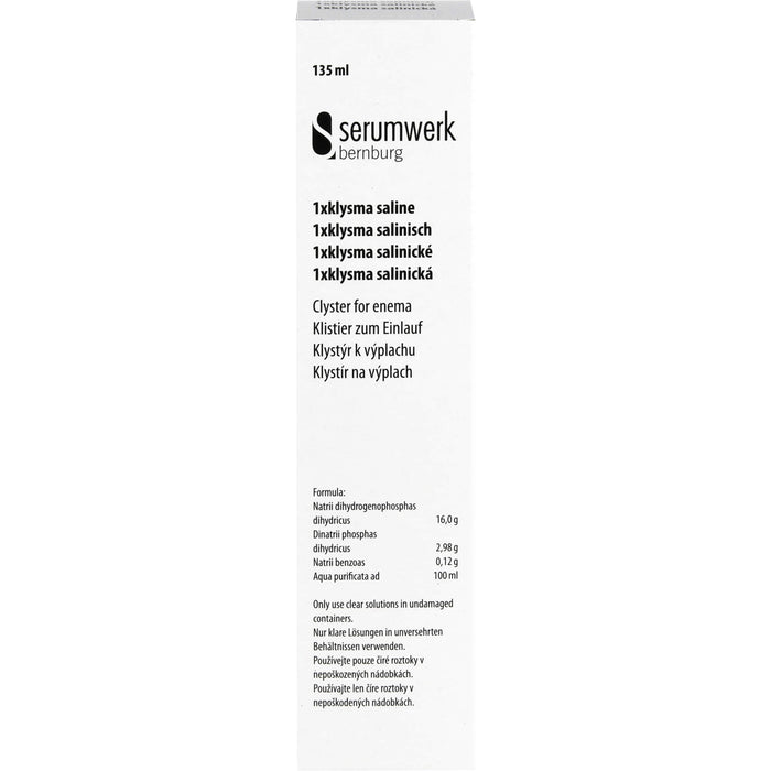 serumwerk Klysma salinisch 135 ml zur raschen Entleerung des Enddarmes, 135 ml Klistiere