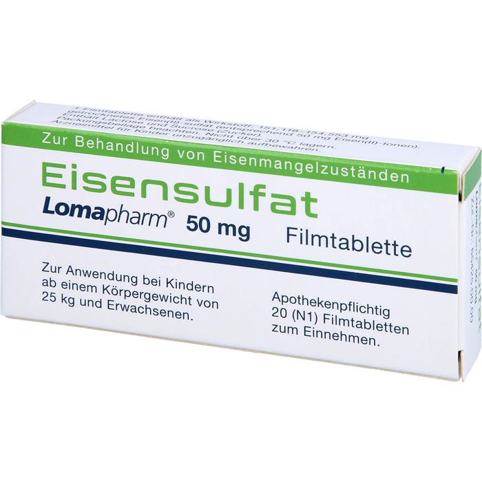 Eisensulfat Lomapharm 50 mg, Filmtablette, 20 St. Tabletten