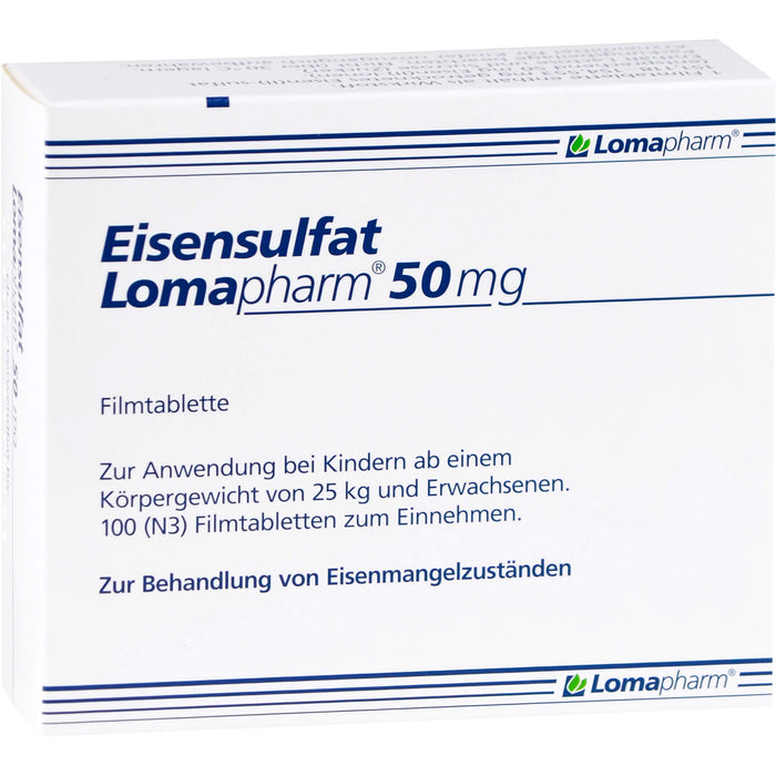Eisensulfat Lomapharm 50 mg Filmtabletten bei Eisenmangelzuständen, 100 St. Tabletten