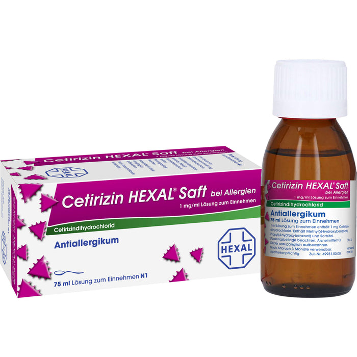 Cetirizin HEXAL Saft bei Allergien, 75 ml Lösung
