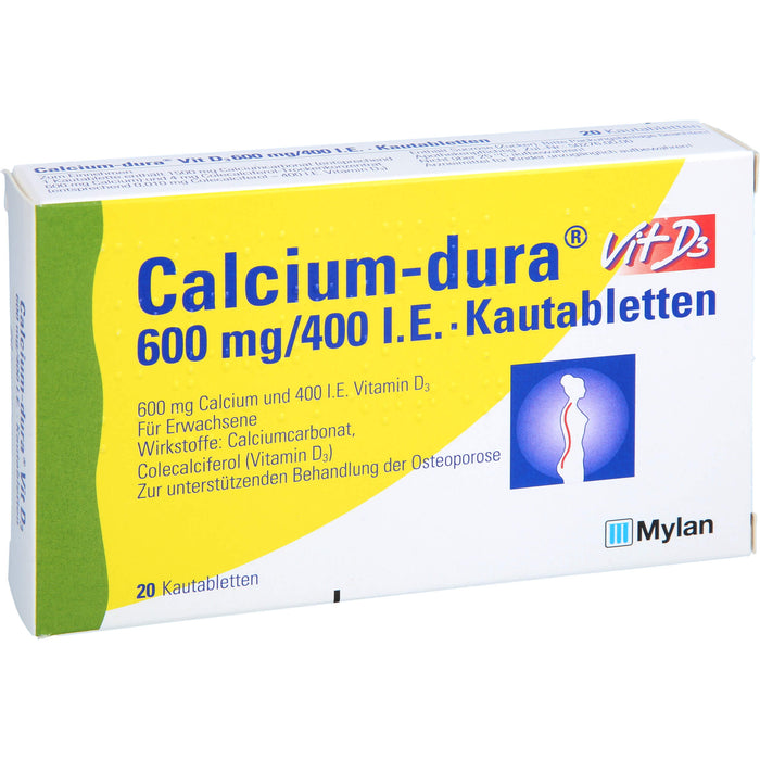Calcium-dura Vit D3 600 mg/400 I.E., Kautabletten, 20 St KTA