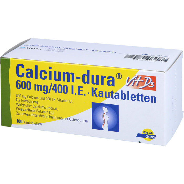 Calcium-dura Vit D3 600 mg/400 I.E. Kautabletten, 100 St. Tabletten