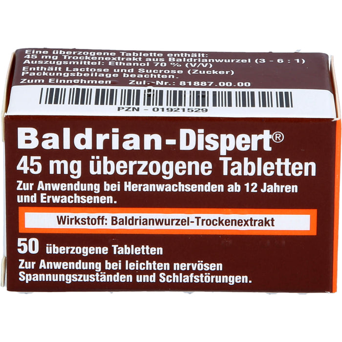 Baldrian-Dispert 45 mg überzogene Tabletten, 50 St. Tabletten