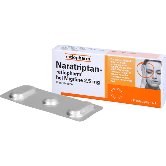 Naratriptan-ratiopharm bei Migräne 2,5 mg Filmtabletten, 2 St. Tabletten